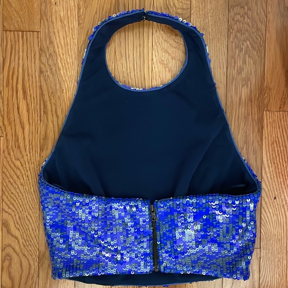DRESS THE POPULATION Ashton Sequin Halter Top Blue size SMALL - Picture 9 of 10